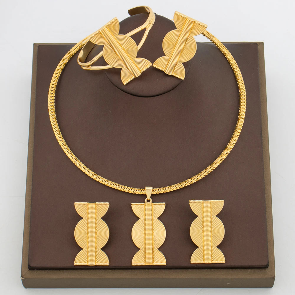 Parure Complète Dubaï – Collier, Bracelet, Boucles d'oreilles & Bague Or 18K