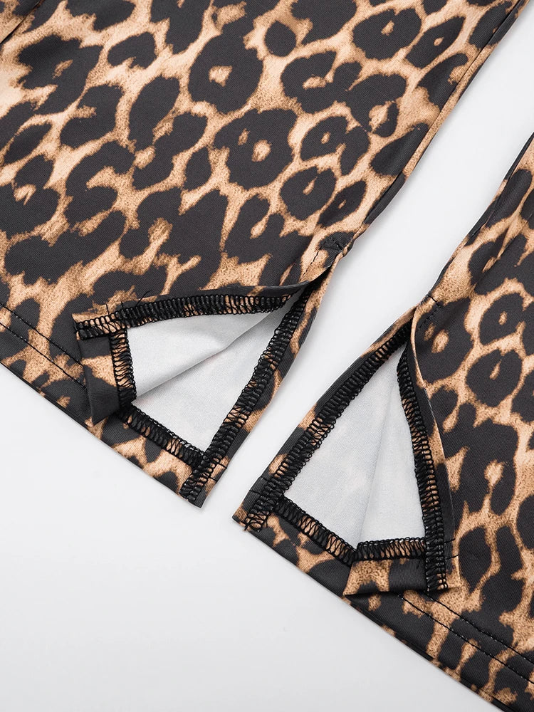 Ensemble 2 Pièces Imprimé Léopard — Crop Top Col V Froncé + Legging Taille Haute Sexy | WEIRD PUSS