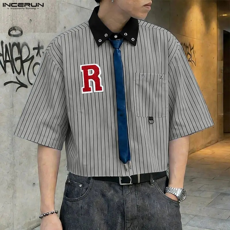 Chemise Rayée Patchwork Color-Block INCERUN — Manches Courtes Ample Streetwear 3 Coloris
