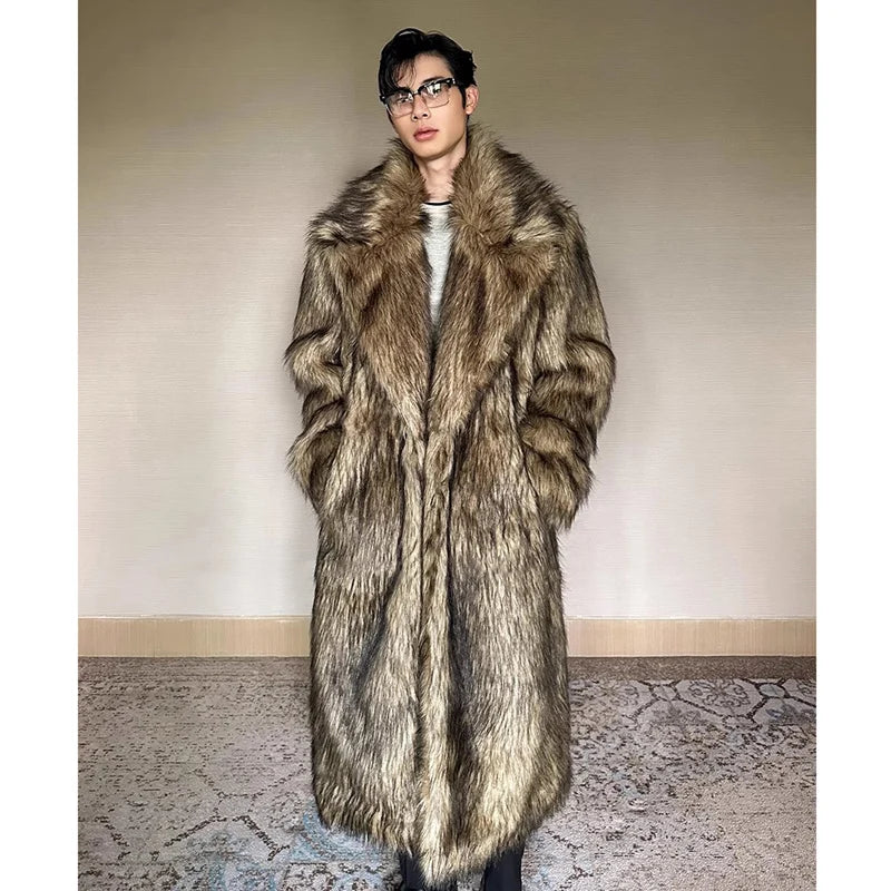 Manteau Long en Fausse Fourrure Homme — Chaud, Coupe-Vent, Grande Taille | LFZLZM