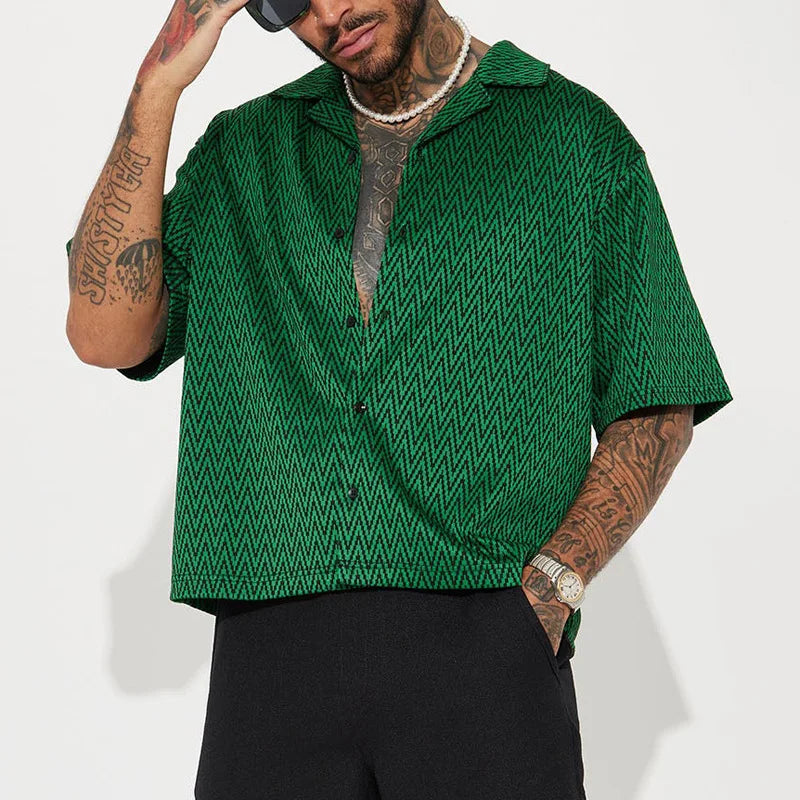 Chemise Imprimée Manches Courtes Vert — Coupe Ample Décontractée Été Homme Donsignet