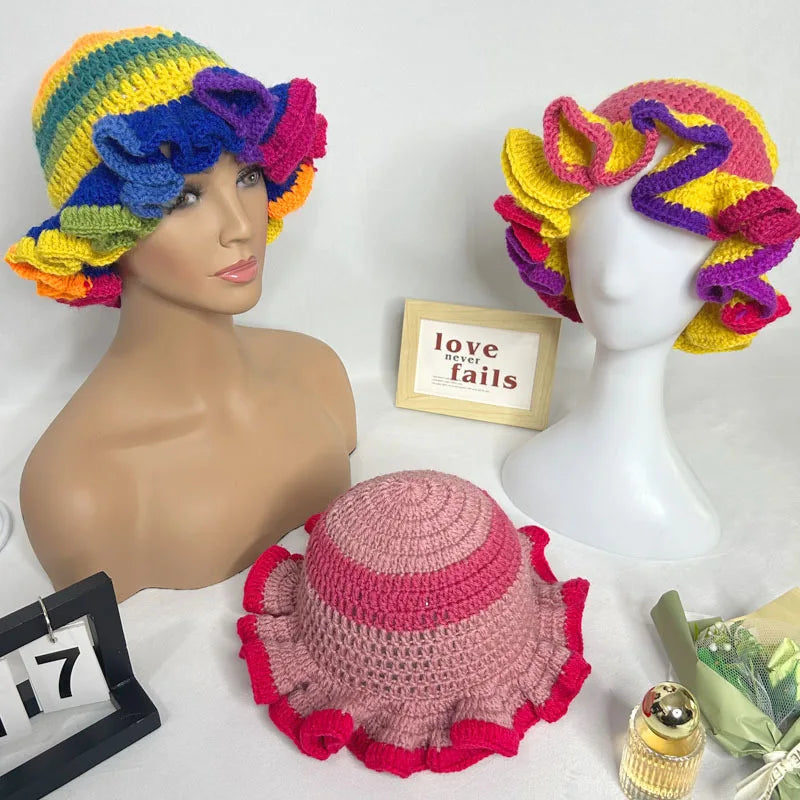 Chapeau Seau Conique Crocheté à la Main – Bob Pêcheur Élégant | Protection Solaire Femme