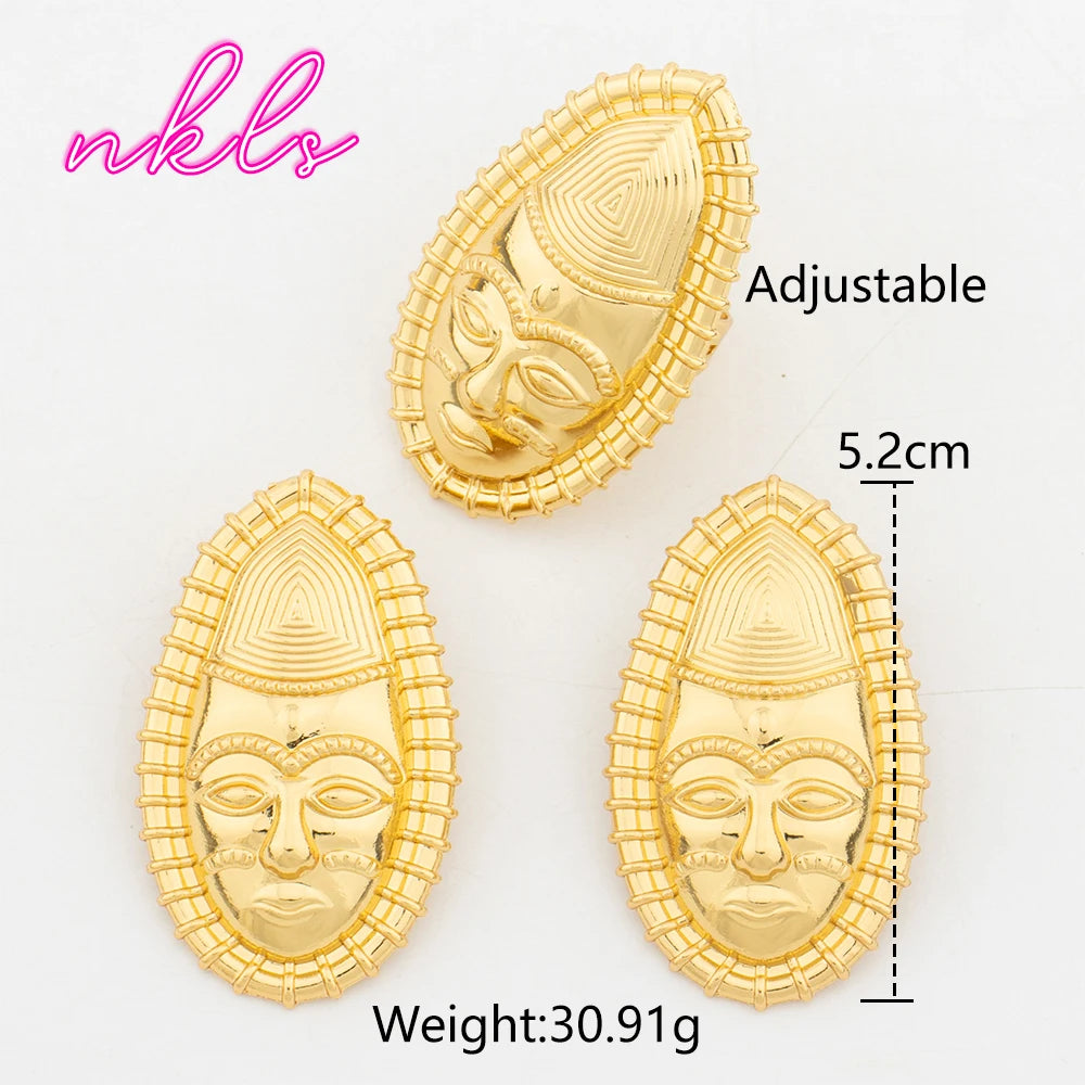 Ensemble Bijoux Dubaï Style Brésilien Plaqué Or 18K — Boucles d’Oreilles & Bague NKLS