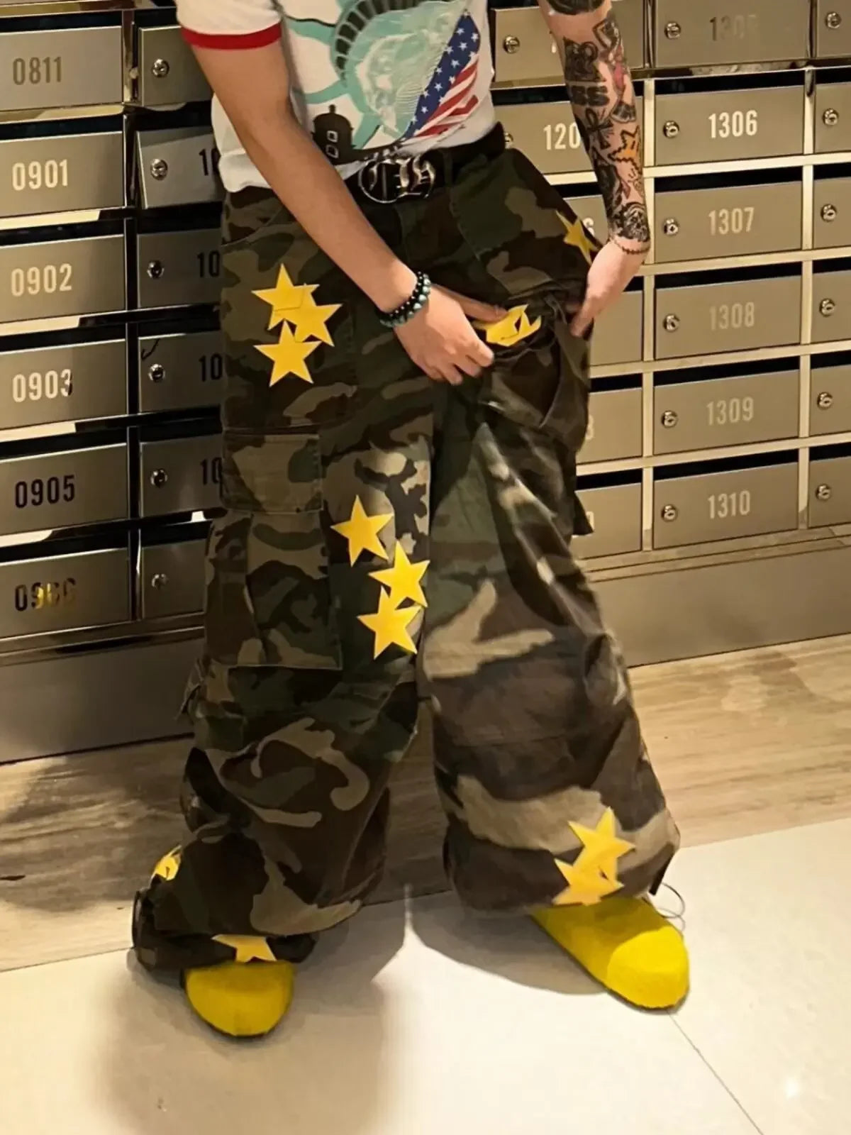 Jean Camouflage Homme — Jambes Larges Ample Longueur Sol Hip Hop Rétro High Street Style Européen Américain