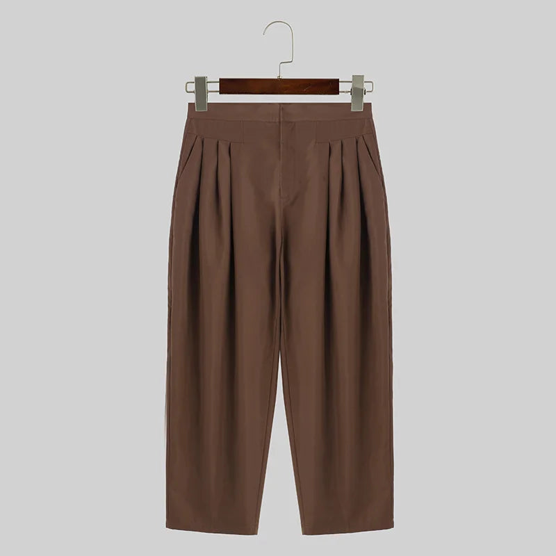 Jogger Plissé Couleur Unie — Style Coréen, Streetwear Décontracté Ample | INCERUN 2024