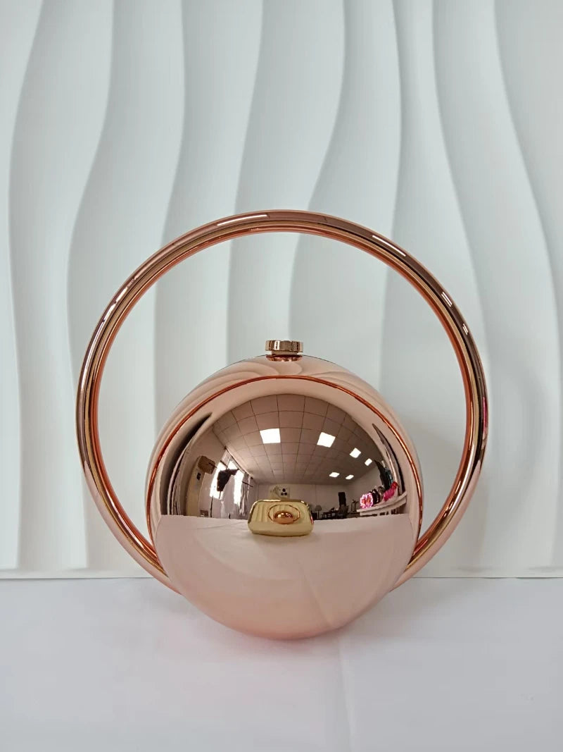Pochette de Soirée Sphérique – Sac à Main Luxe Motif Marbre & Poignée Dorée