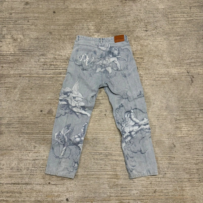 Jean Baggy Droit Y2K Ange Cupidon Unisexe — 100% Coton Lavé Pierre Streetwear BiggOrange
