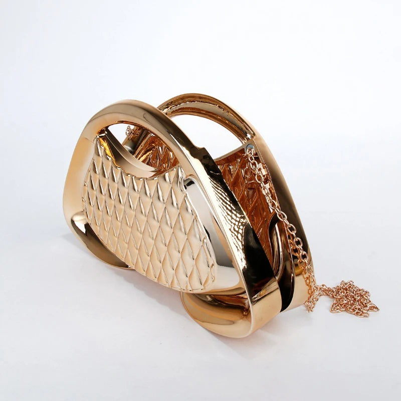 Minaudière Trapèze en Maille — Sac de Soirée Luxe Chaîne Métallique
