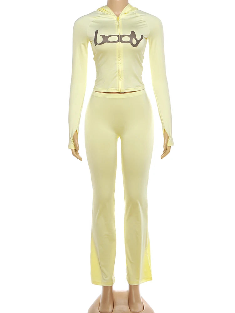 Ensemble 2 Pièces Survêtement Imprimé Lettres – Veste Zippée & Legging Stretch High Street | Femme