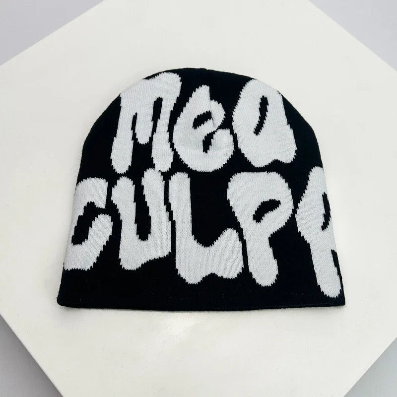 Bonnet en Laine avec Lettres – Style Hip-Hop Y2K Unisexe | Chaud & Tendance Automne Hiver