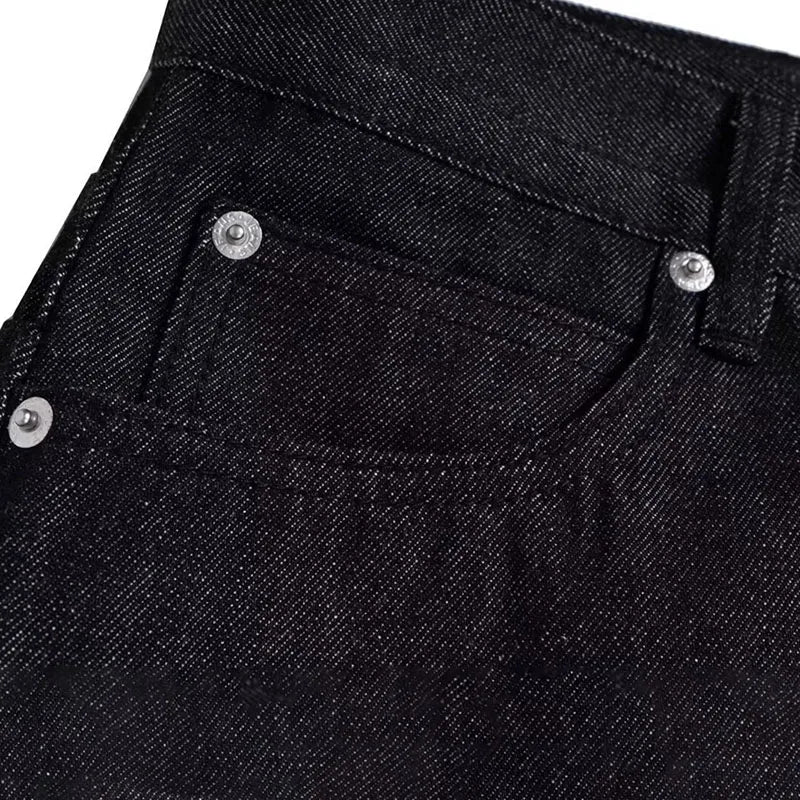 Jean Noir Ample Jambe Large Rétro Boucle — Style Urbain High Street Homme Grandes Tailles