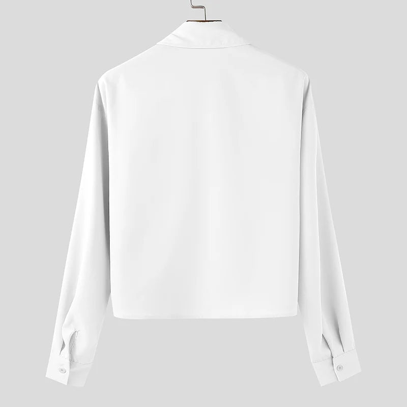 Chemise Manches Longues Couleur Unie — Col Rabattu, Style Coréen Streetwear Ample | INCERUN