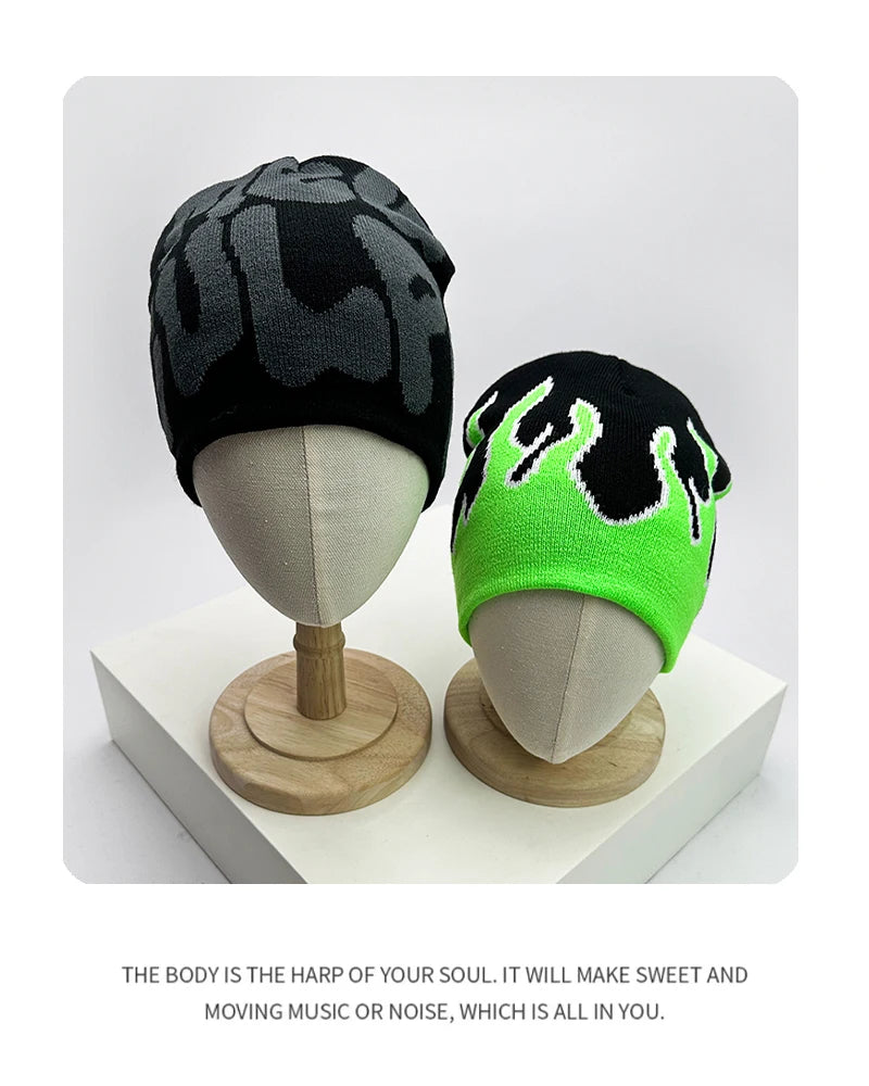 Bonnet en Laine avec Lettres – Style Hip-Hop Y2K Unisexe | Chaud & Tendance Automne Hiver