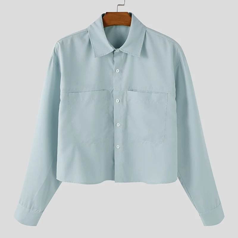 Chemise Manches Longues Couleur Unie — Col Rabattu, Style Coréen Streetwear Ample | INCERUN