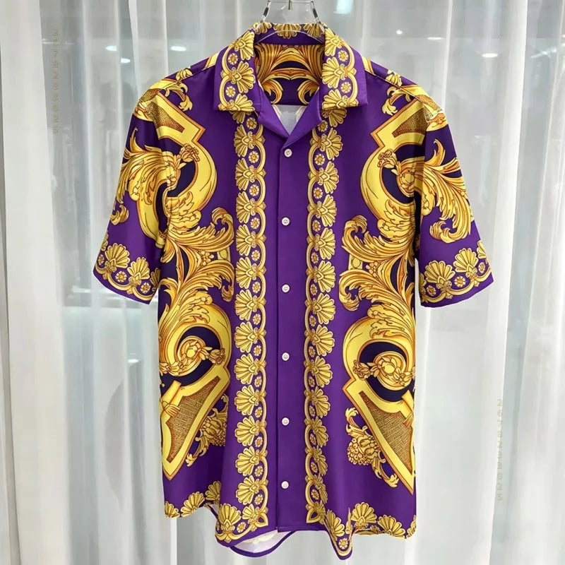 Chemise Homme Manches Courtes Été 2026 — Imprimé Baroque Style Palais Luxe Léger Hawaïenne Décontractée