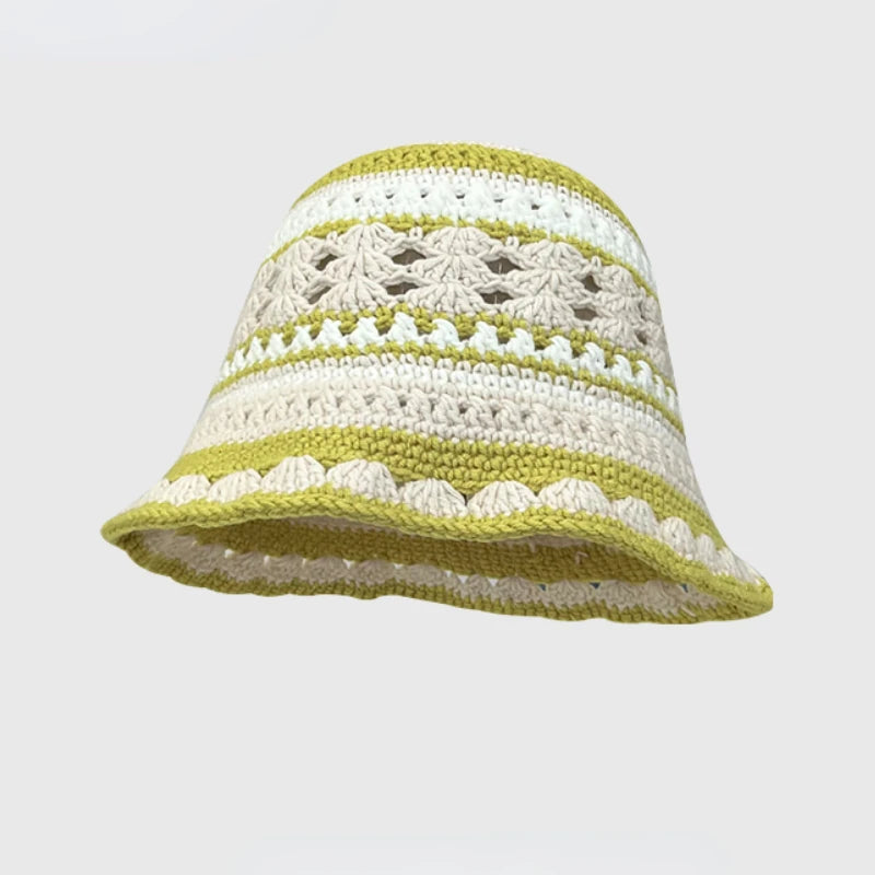 Chapeau Seau Coréen Crocheté à la Main – Bob Fleurs Y2K | Femme Automne Hiver 2025