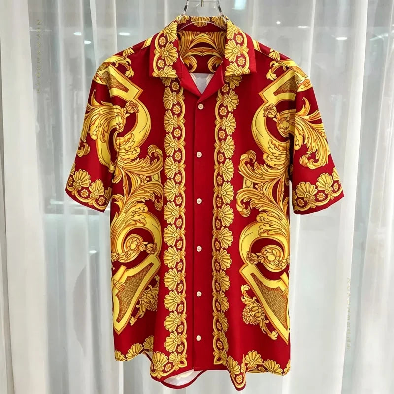 Chemise Homme Manches Courtes Été 2026 — Imprimé Baroque Style Palais Luxe Léger Hawaïenne Décontractée