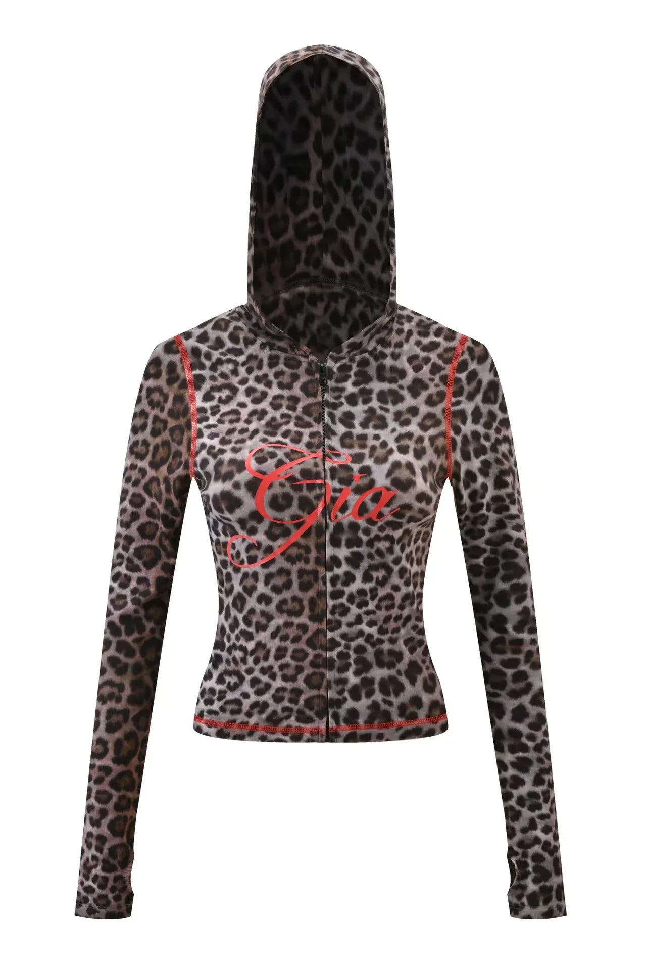 Ensemble veste courte à capuche zippée et pantalon, coupe slim, imprimé lettres, design à fils apparents, GIA