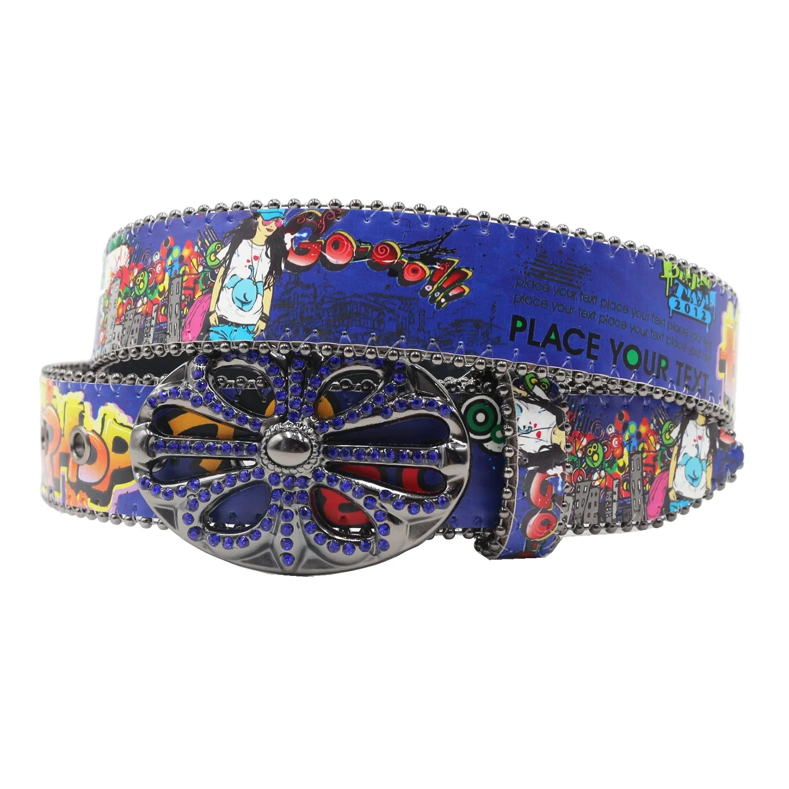 Ceinture PU Unisexe — Imprimé Graffiti Punk Bohème Y2K Hip Hop Western Cowboy Cowgirl Boucle Personnalisée
