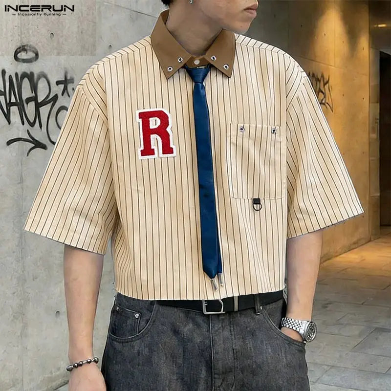 Chemise Rayée Patchwork Color-Block INCERUN — Manches Courtes Ample Streetwear 3 Coloris