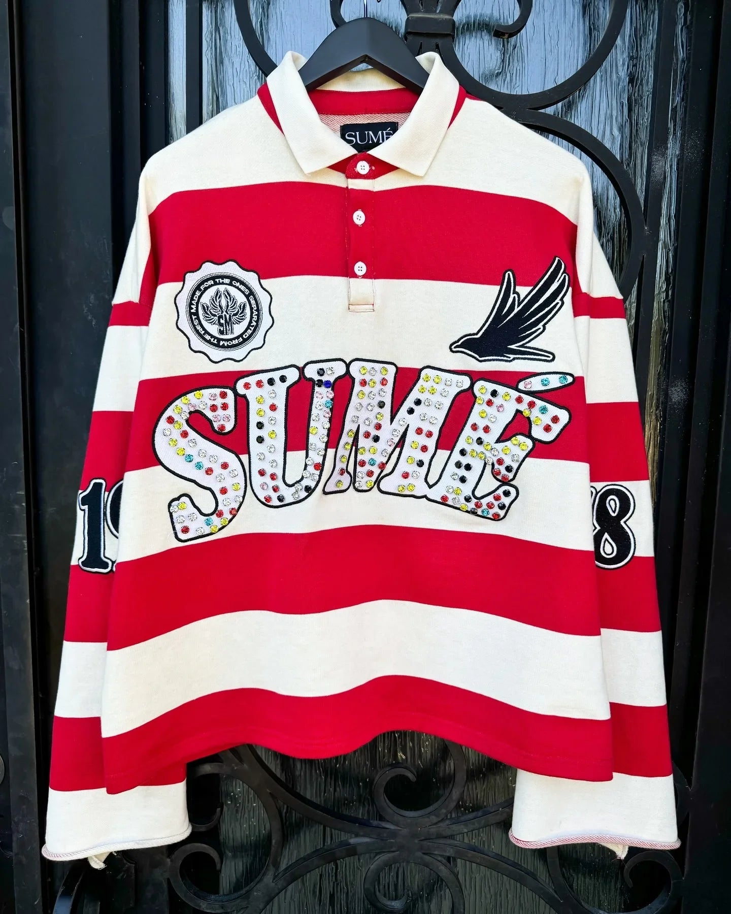 T-shirt Manches Longues Col Rond Unisexe — Style Harajuku Hip Hop Broderie Lettre Patchwork Rayures Graphiques Y2K | ANHUHU
