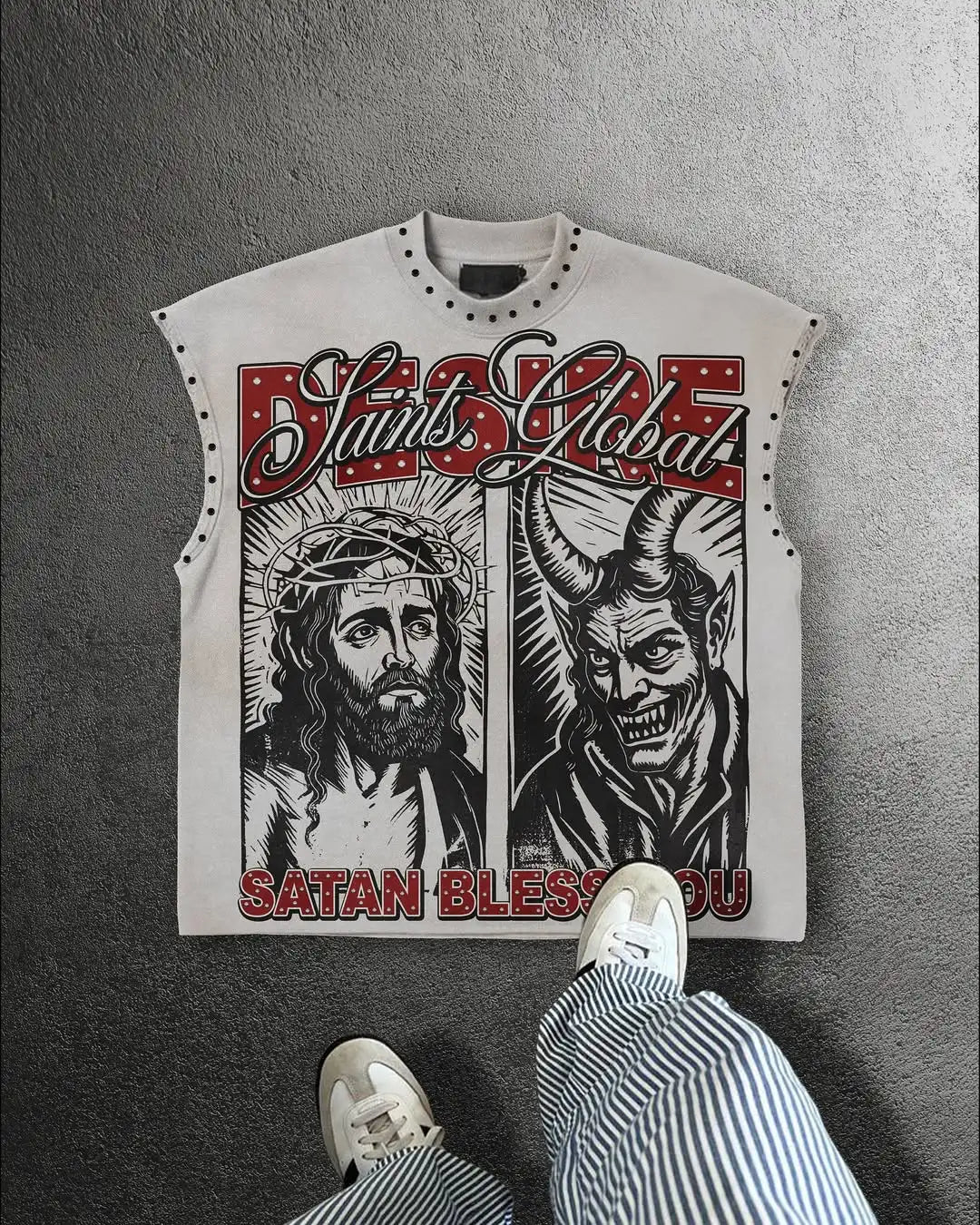 T-shirt Sans Manches Y2K Oversize – Col Rond Imprimé Rétro Punk Hip-Hop | Femme