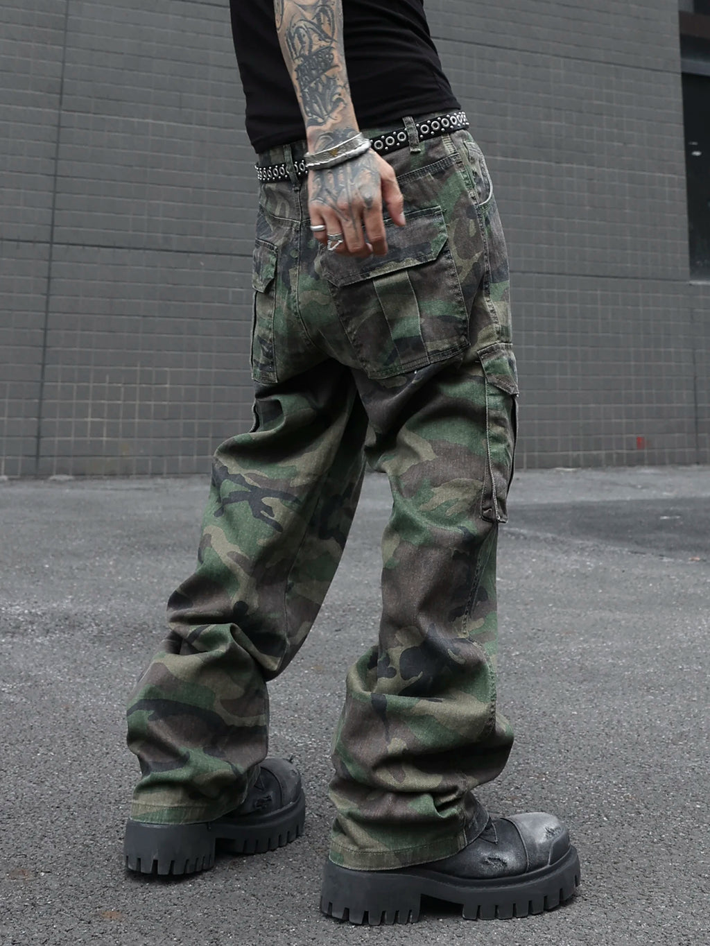 Jean Cargo Camouflage Vert Armée Multi-Poches — Coupe Ample Style Militaire Streetwear Homme