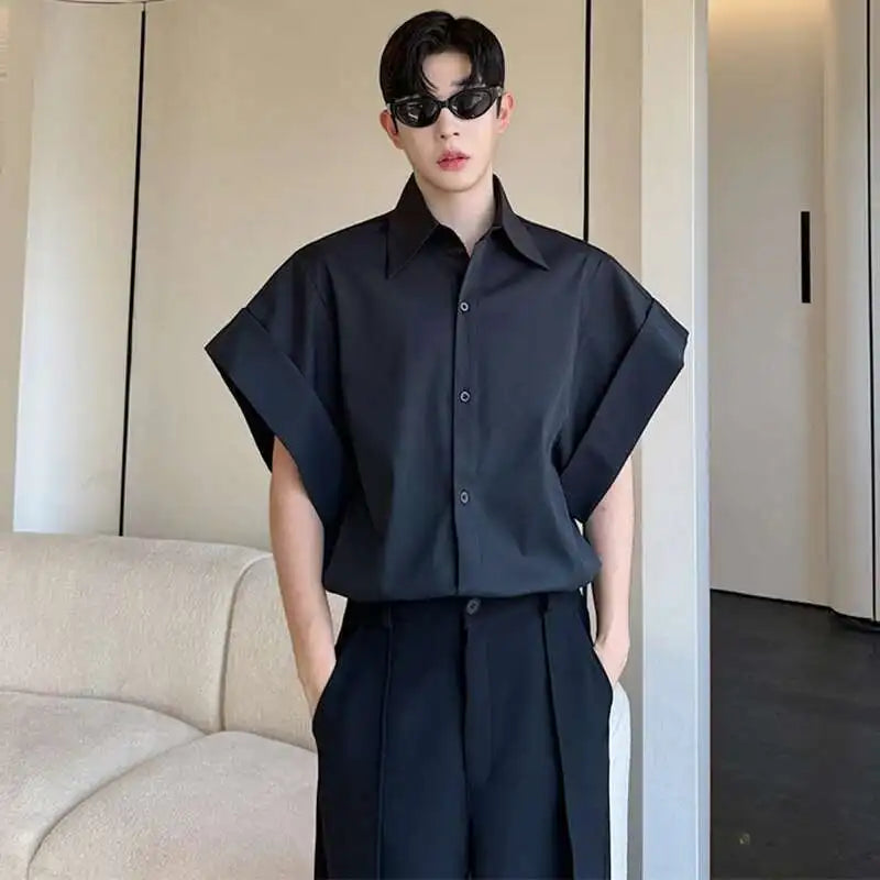 Chemise Manches Courtes Style Coréen — Design Niche Élégant, Coton-Polyester | LUZHEN LZ4028