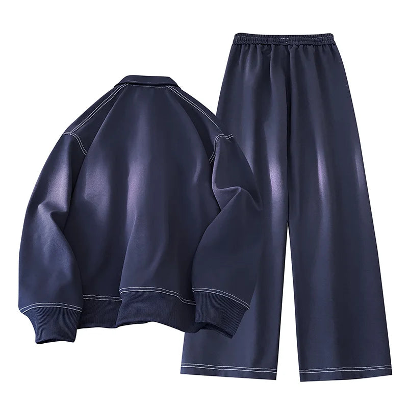 Ensemble 2 Pièces Sport Homme — T-Shirt Col Carré Manches Longues + Pantalon Élastique Décontracté | Printemps