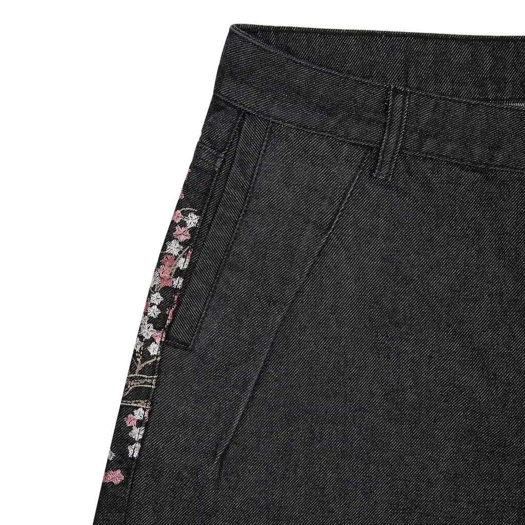 Short en Jean Vintage Y2K – Brodé Fleurs de Cerisier Streetwear Délavé | Unisexe Été