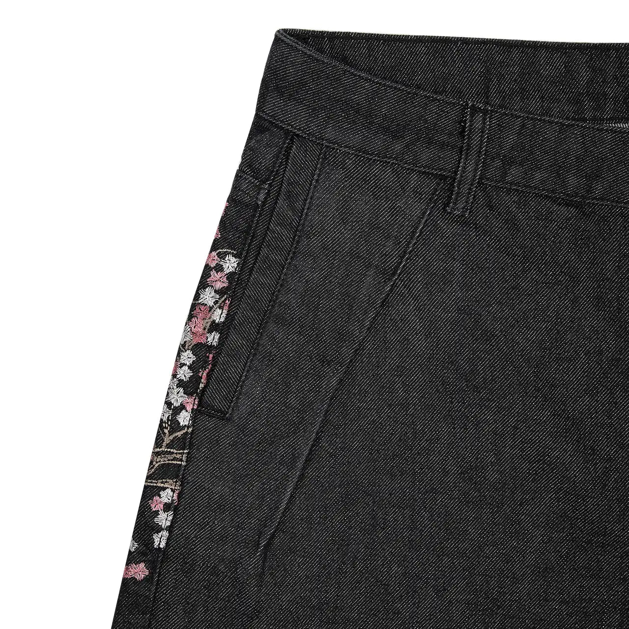 Short en Jean Vintage Y2K – Brodé Fleurs de Cerisier Streetwear Délavé | Unisexe Été