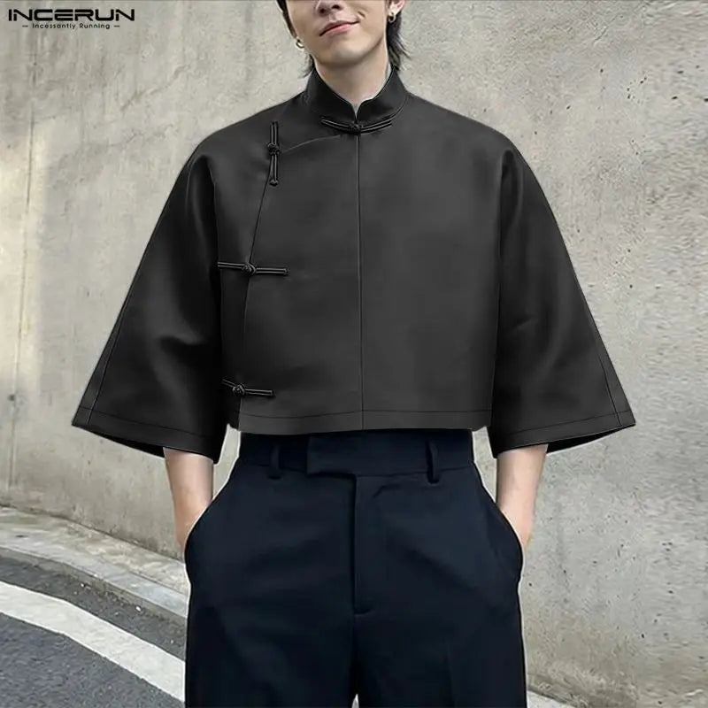 Chemise Col Montant Manches ¾ Homme — Style Chinois Vintage Streetwear | INCERUN