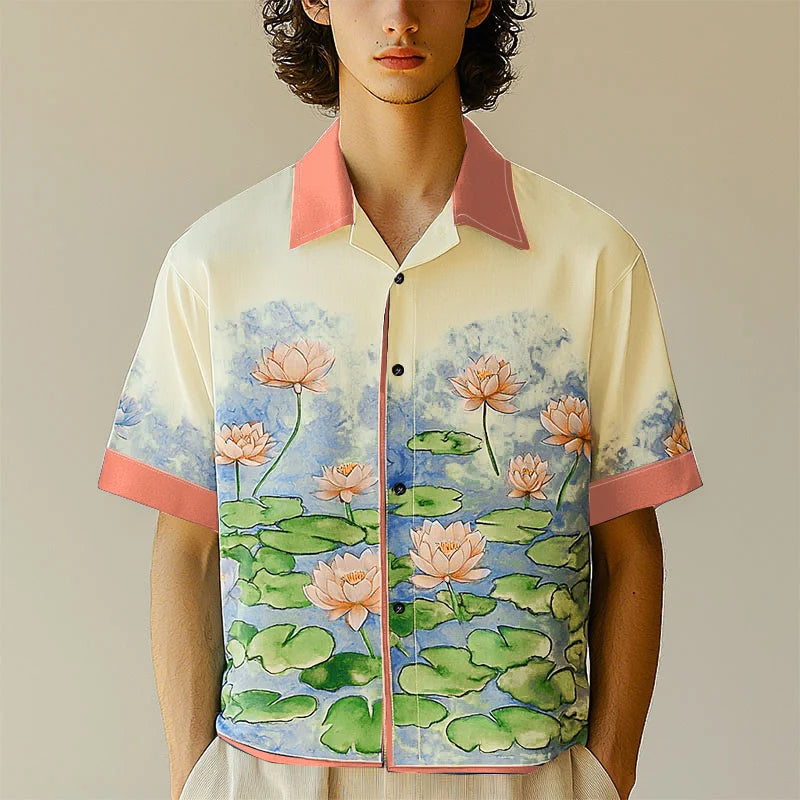 Chemise Patchwork Imprimée Manches Courtes — Col Rabattu, Streetwear Été Ample | INCERUN 2025