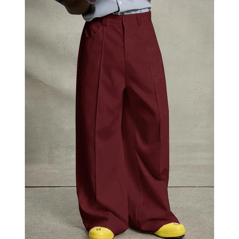 Pantalon Costume Plissé Jambe Droite — Taille Basse, Style Business Décontracté Élégant | Toutes Saisons