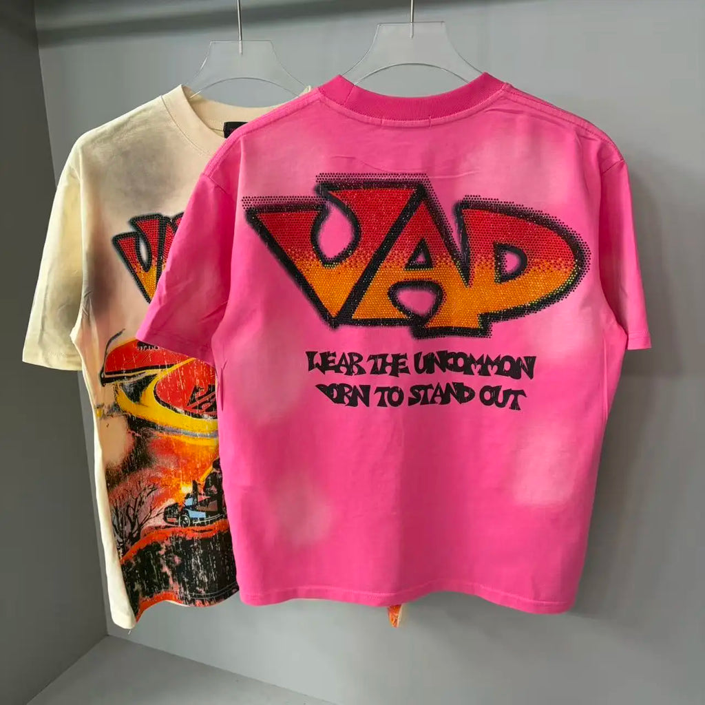T-shirt Coton Manches Courtes Unisexe — Lettres Strass Effet Diamant Brillant Streetwear Harajuku Hip Hop Coupe Ample | HANGJIA