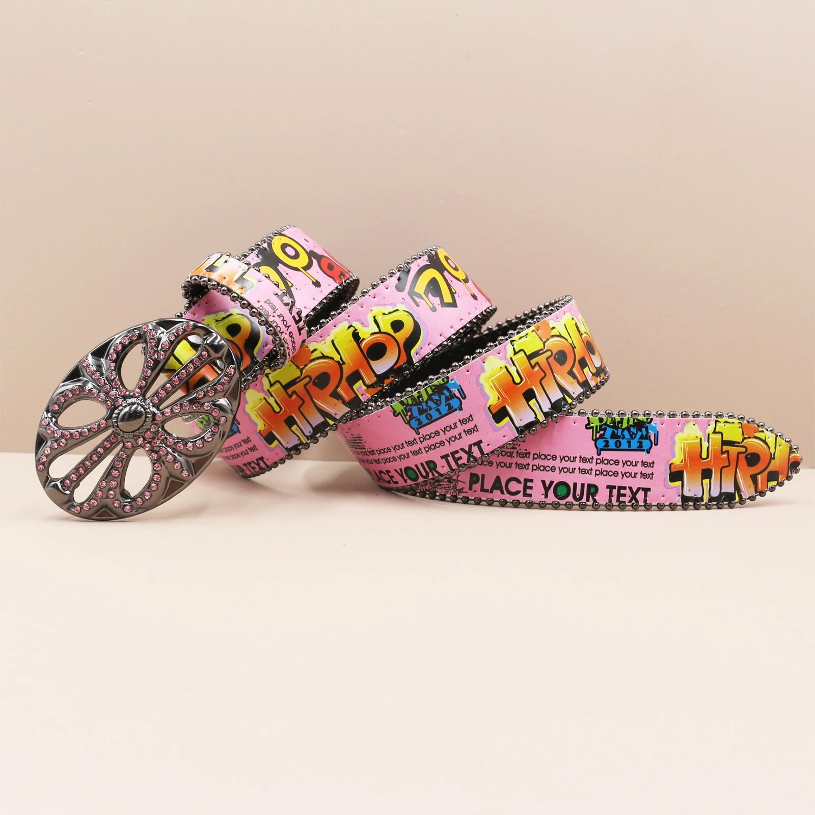 Ceinture PU Unisexe — Imprimé Graffiti Punk Bohème Y2K Hip Hop Western Cowboy Cowgirl Boucle Personnalisée