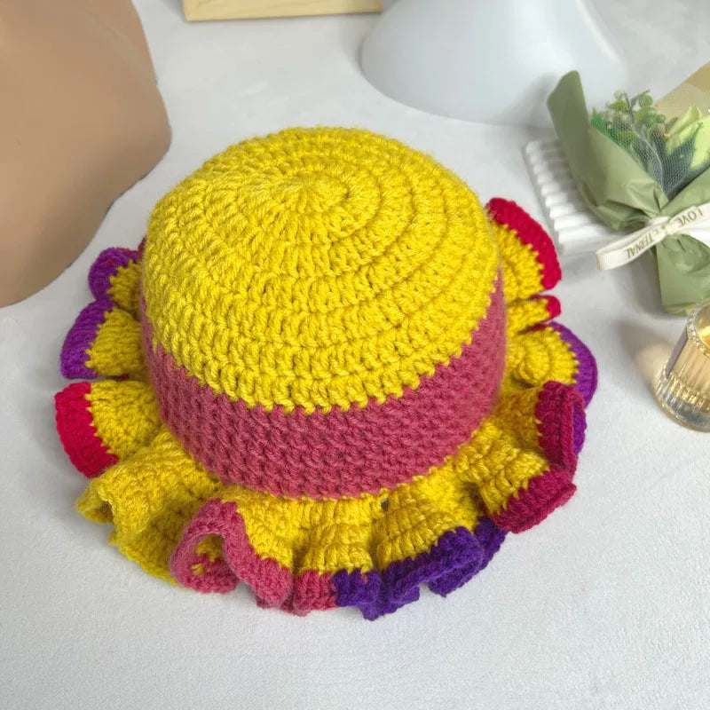 Chapeau Seau Conique Crocheté à la Main – Bob Pêcheur Élégant | Protection Solaire Femme
