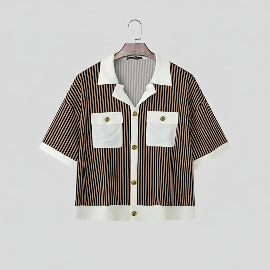 Chemise Rayée Patchwork Coutures Colorées INCERUN — Manches Courtes Ajustée Été 3 Coloris