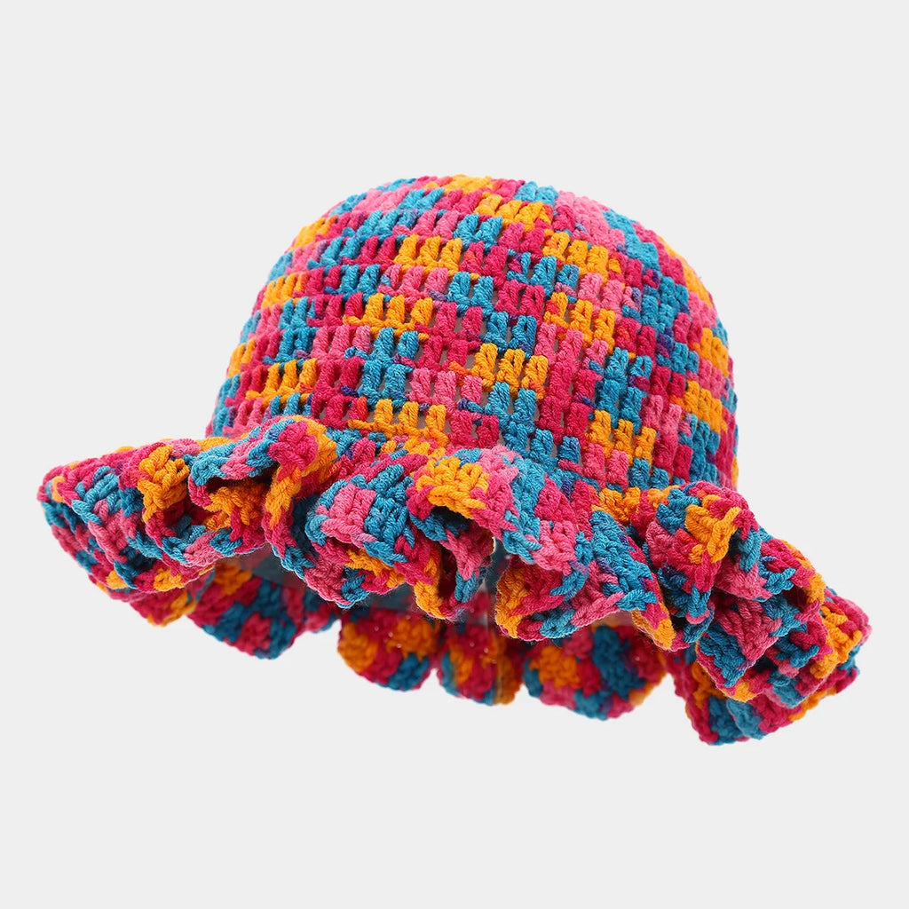 Bob Tricoté Crochet Main — Volants Colorés Tendance Chaud Luxe Artisanal Femme Hiver | CALURIRI
