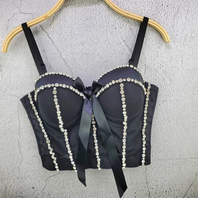 Top Corset Court Sexy Y2K Club Décor Perles — Camisole Shaper Été Visivane