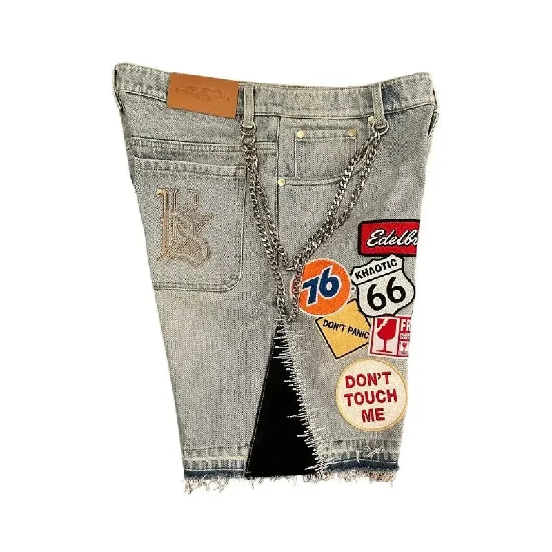 Short en Jean Rétro Y2K – Broderie Dessin Animé Baggy Hip-Hop | Harajuku Streetwear Homme
